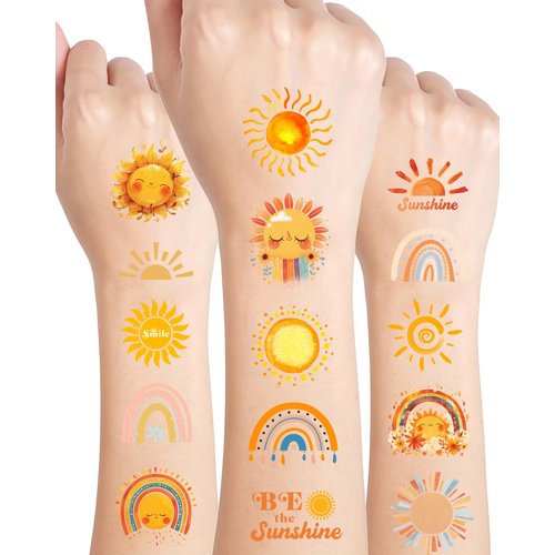 240 Pieces Boho Sun Temporary Tattoos Stickers,20 Sheets Sun Themed Tattoos Stickers Party Decoration favors for Kids Girl Boys Birthday Baby Shower Party Decoration Supplies