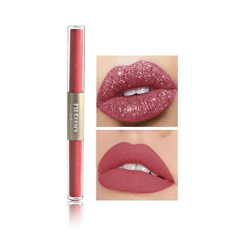 AKARY Waterproof Matte & Shimmer Liquid Lipstick, Dual-ended Highly Pigmented Long Lasting Lip Gloss Lip Tint Stain with Smudge-proof Matte & Shimmer Finish, Hot Sexy Colors Lip Paint Lipstick, 03