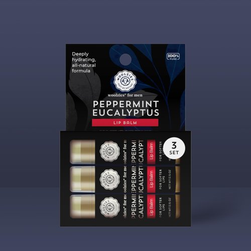 All-Natural Lip Balms for Men - Peppermint Eucalyptus Flavor - Infused with Shea Butter, Beeswax, Coconut Oil, and Vitamin E for Soft, Hydrated Lips