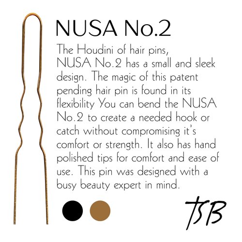 TSB NUSA No.2 Flexible Bronze Hair Pins Set of 50-2.0 Inch Pins Vintage Style, Strong Hold, Comfortable & Sleek Design - Hand Polished Tips - Ideal for Beauty Experts & Hairstyling Professionals