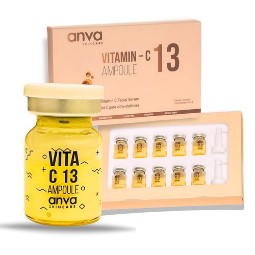 Vitamin C Serum in Ampoule - Highly Stabilized 13% Pure Vitamin C Serum with Glutathione - Targets Pigmentation, Fine lines, and Wrinkles - 10 x 5ml Ampules - Korean Skincare