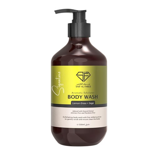 SAIF AL FARES Lemon Grass + Sage Body Wash Alcohol Free with Lemon Grass and Sage Scent Infused with Natural Extract | Exfoliating Fine Milled Pumice Body Wash 16.9 Fl Oz