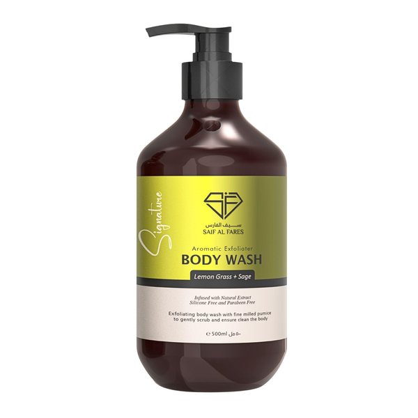 SAIF AL FARES Lemon Grass + Sage Body Wash Alcohol Free with Lemon Grass and Sage Scent Infused with Natural Extract | Exfoliating Fine Milled Pumice Body Wash 16.9 Fl Oz