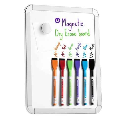 Kedudes Magnetic 8.5’’ x 11’’ Small Dry Erase Whiteboard - Includes 6 Magnetic Dry Erase Markers, Assorted Colors - Small Dry Erase Board - White Board Small - Great for Fridge, Locker