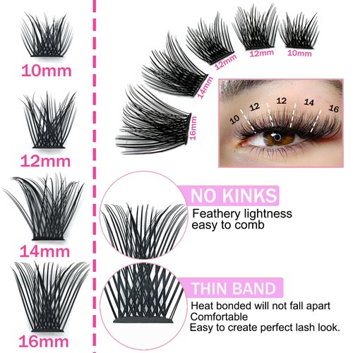 Lash Extension Kit 144 Pcs DIY Lash Clusters with Bond and Seal Professional Eyelash Tweezers 10-16mm Mega Volume Individual Eyelash Extension Kit for Self Application DIY at Home, by TMIELYBS
