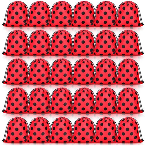Woanger Ladybug Party Drawstring Bags Ladybug Birthday Party Supplies Ladybug Theme Candy Bags Goodie Bags for Baby Shower(30 Pcs)