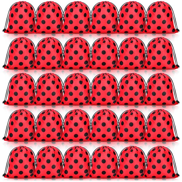 Woanger Ladybug Party Drawstring Bags Ladybug Birthday Party Supplies Ladybug Theme Candy Bags Goodie Bags for Baby Shower(30 Pcs)