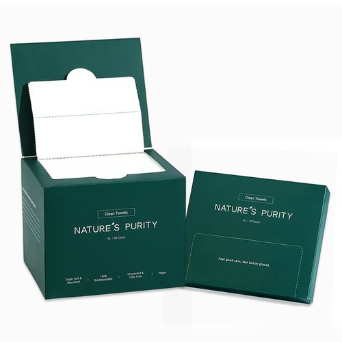 Nature's Purity Disposable Face Towel, Super Soft Face Clean Towels XL for Skincare and Makeup Removal, Biodegradable Face Washing Towels Face Drying Washcloth with Travel Pack 50ct+10ct