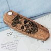 Beard Comb for Men - Pocket Folding Combs for Mustache & Hair Travel Natural Wooden Comb with Skull Engraving - Perfect for Use w/Beard Balm Oil