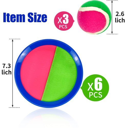 Toss and Catch Ball Set,Catch Game Toys with 6 Paddles and 3 Balls,Beach Toys Paddle Ball Game Set,Perfect Outdoor Paddle Ball Beach Games Backyard Ball Throw Sports Games for Kids Adults Family