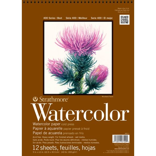 Strathmore 440-1 400 Series Watercolor Pad, 9"x12" Wire Bound, 12 Sheets