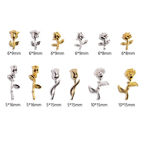 WOKOTO 120pcs 3d Rose Nail Charms Metal Nail Flowers Charms 3d Flowers For Nails Jewelry For Acrylic Nails Gold Silver Rose For Nail Art 3d Flower Charms Nail Jewels For Women Girls Nail 3d Charms