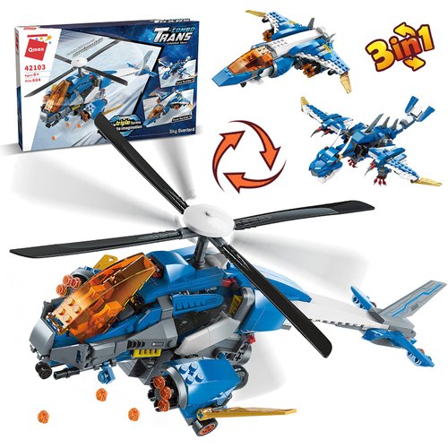QMAN 3in1 Building Blocks Cool Helicopter Bomber Monster Dragon Building Toy, Best Toys & Gifts for Boys 6-12 Years Old, Sky Overlord Series (604 Pieces)