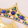 Crystal King Wedding Tiara Vintage Rhinestone Crown Hair Bands For Halloween Birthday Pageant Hair Accessories (Gold With Blue Stone)