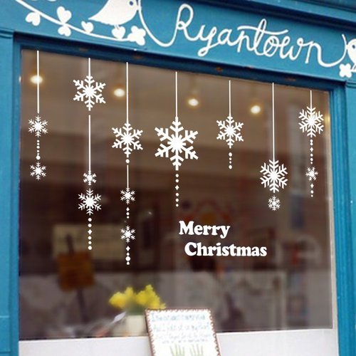 BooDecal Huge White Merry Christmas Quotes Lettering Vinyl Words for Shop Window Decorations Hanging Snowflakes Wall Decals Art Removable Stickers Holiday Ornamental 70 Inches x 42 Inches
