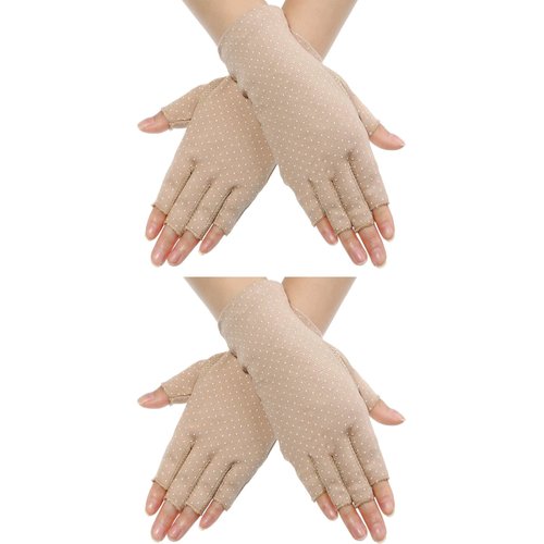 Maxdot Fingerless Gloves Non Slip UV Protection Driving Gloves Summer Outdoor Gloves for Women and Girls (Khaki, 2)