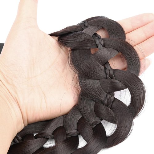 DIGUAN Hollow out wide braid with thin braid Synthetic Hair Braided Headband Hairpiece for Women (Dark Chocolate, Wide)
