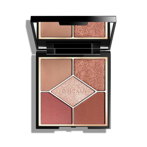 KYDA 5 Colors Eyeshadow Palette, Ultra-rich Matte Brick Red Shades, Shimmer Cameo Brown Eyeshadow, Glitter Champagne Gold Eyeshadow, Blendable High Pigment Warm Medium Nude Eyes Makeup, Sunset Red