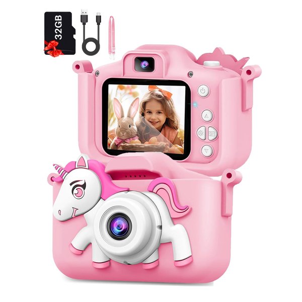 Zenzemwa Kids Camera Christmas Birthday Gifts for Boys Age 3-9, HD Digital Video Cameras for Toddler, Portable Toy for 3 4 5 6 7 8 Year Old Girl with 32GB SD Card