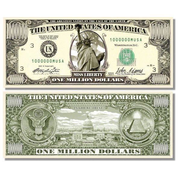 10 Miss Liberty Million Dollar Bills with Bonus “Thanks a Million” Gift Card Set