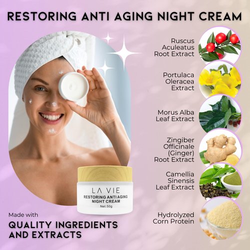 La Vie Anti-Aging Night Cream – Night Cream for Women Anti-Aging with Niacinamides, Hyaluronic Acid - Retinol Moisturizer Against Wrinkles – 1.7Fl Oz