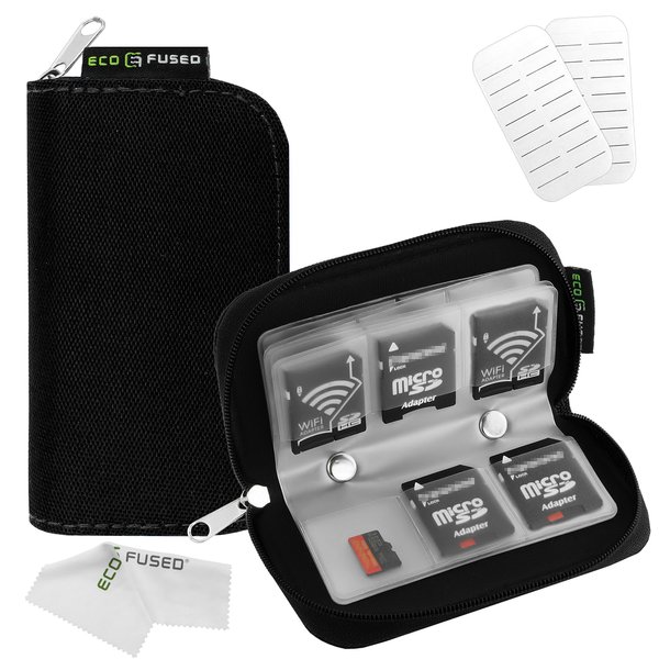 Eco-Fused Memory Card Case - Fits up to 22x SD, SDHC, Micro SD, Mini SD and 4X CF - Holder with 22 Slots (Black)