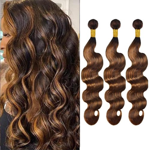 P4/30 Highlight Human Hair Bundles Body Wave Bundles Human Hair 26 28 30Inch Human Hair Body Wave Human Hair Bundles Ombre Brown Bundles Human Hair Double Weft Hair Extensions (P4/30-BB-26 28 30)