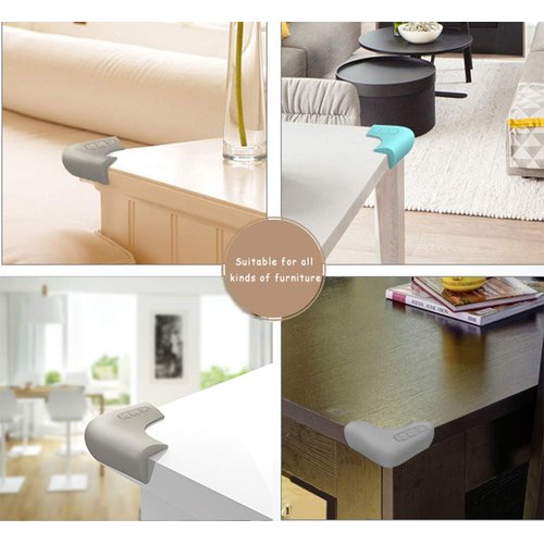 Food-Graded Silicone Corner Protectors, BPA Free Table Edge Guards Baby Proofing, Pre-Tapep Adhesive Kids Safety Proof, Cabinets Fireplace Furniture Bumpers (Gray, 4 Pieces)