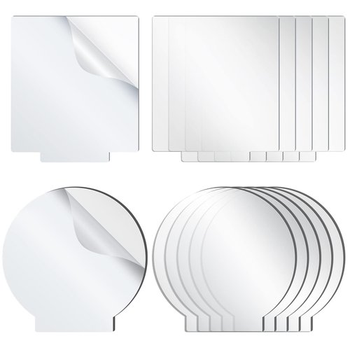12 Pcs Acrylic Sheet Clear Cast for LED Light Base Transparent 2 mm Acrylic Blanks Thick Panel Board with Protective Film for LED Light Base Table Sign DIY Display Stand Project, Rectangle and Round