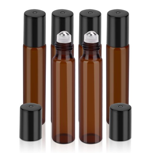 sungwoo 6 Pack Essential Oil Roller Bottles, 10ml Amber Glass Roller Bottles with Stainless Steel Roller Balls and Caps for Travel, Perfume and Lip Gloss