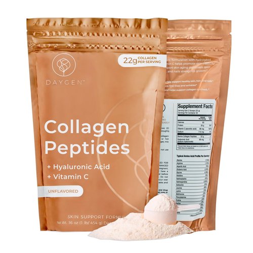 DAYGEN Collagen Peptides Powder with Hyaluronic Acid and Vitamin C, Hydrolyzed Collagen Powder, Skin, Hair, and Nails Support, Grass-Fed Collagen for Women and Men, Naturally Sourced, Unflavored 16oz