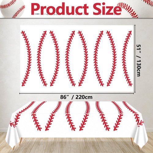 Hegbolke 4 Pack Baseball Tablecloths - Baseball Party Table Cover Rectangular Baseball Pattern Table Cloth for Kids Sports Baseball Birthday Party Supplies, 86.6" x 51.2"
