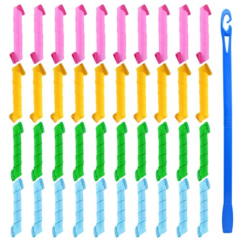 FEPITO 40 Pack Spiral Hair Curlers and Wave Styling Kit - No Heat Curlers and Hooks for All Lengths, 30cm/ 12inch