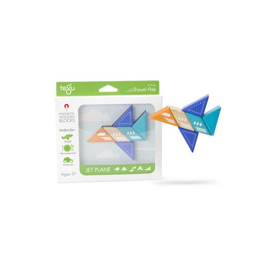 6 Piece Tegu Travel Pal Magnetic Wooden Block Set, Jet Plane