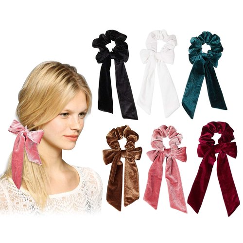 LEDUODO 6 Pack Hair Scrunchies - Bowknot Velvet Elastics Hair Bands Scrunchy Hair Rope Ties Hair Bow Ponytail Holder Accessories for Women Girls