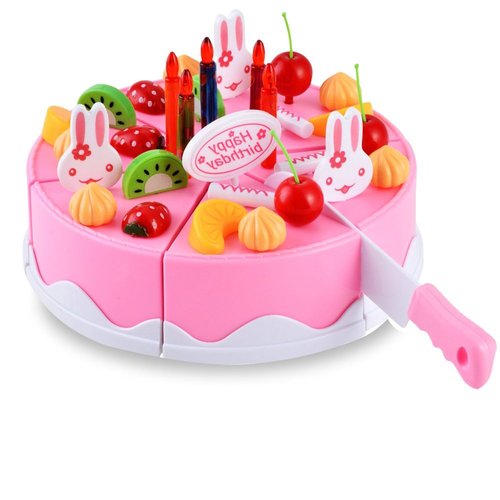 BigNoseDeer Play Birthday Cake Children's Day Gift Play Food Toy Set DIY Cutting Pretend Play Birthday Party Cake with Candles for Children Kids Classic Toy 37pcs(New Outer Package)