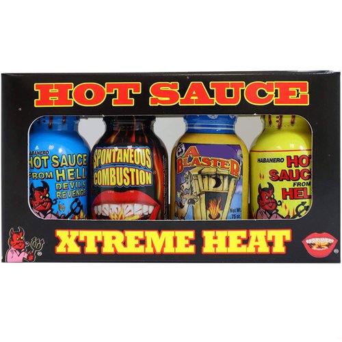 Xtreme Heat Hot Sauce Bottles Gourmet Gift Set Travel Size – 4 Pack – Perfect Gourmet Christmas Gifts for the Hot Sauce Fan