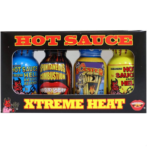 Xtreme Heat Hot Sauce Bottles Gourmet Gift Set Travel Size – 4 Pack – Perfect Gourmet Christmas Gifts for the Hot Sauce Fan