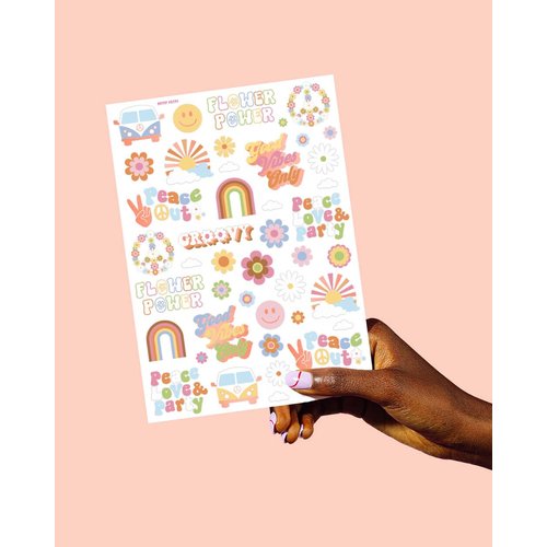 xo, Fetti Groovy 70s Temporary Tattoos - 48 Glitter Styles | Flower Power Birthday Party Supplies, Good Vibes Only Favors, Smiley, Rainbow Arts and Crafts