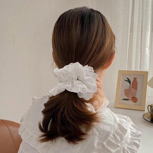 3 Pcs Hair Ties for Women - Hair Scrunchies Girls 1-Piece Set - White Lace Design - Premium Fabri...