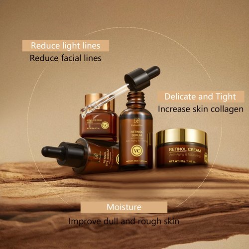 R RadiantRise Retinol moisturizing skin care mini kit,anti-aging travel kit, essence liquid, eye essence liquid, face cream and eye cream, replenish moisture for the skin