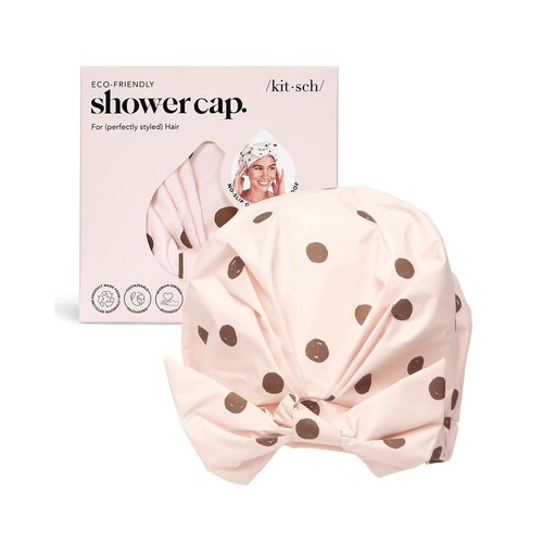 Kitsch Luxury Shower Cap for Women Waterproof - Reusable Shower Cap | Hair Cap for Shower | Waterproof Hair Shower Caps for Long Hair | Non-Slip Cute Shower Cap One Size | Shower Bonnet - Blush Dot