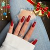 Red Press On Nails Medium Long Square, Xcreando Medium Coffin Nails Acrylic Nails Press ons Glue on Nails Medium Length, Solid Color Fake Nails for Women Christmas Holiday Thick Artificial Nails