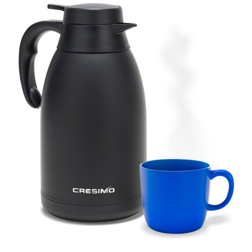 Thermal Carafe 68 Oz - Black Stainless Steel Coffee Carafe for Hot Liquids, Coffee Carafe Insulated, 12 Hours Hot & 24 Cold Insulated Beverage Dispenser - Coffee Urn, Hot Water Dispenser - Cresimo