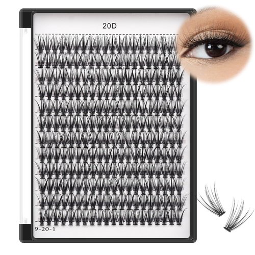 Bodermincer Black Cluster Lashes 240pcs 20D/40D DIY Eyelash Extension D Curl Long Individual Lashes Mixed Tray Faux Mink Lash Clusters Extensions 8-22mm (20D-12mm)