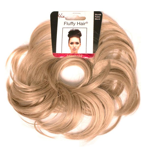 Mia Fluffy Hair Ponytail Wrap, Synthetic Wig Ponytail Holder, Hair Accessory on Elastic Rubber Band, for Volume, Messy Bun for Women, Teens, Dress Up, Dance - Blonde