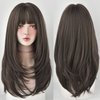 7JHH WIGS Hair Dye Wig for Women Synthetic Hair Natural Long Straight Wig With Bangs (22inch, Cold brown)