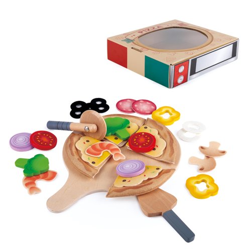 Hape Perfect Pizza Wooden Playset for Kids Kitchen| 2-in-1 Pizza Oven & Delivery Box| 29 PCs Pretend Play for Toddlers Ages 3 Years and Up