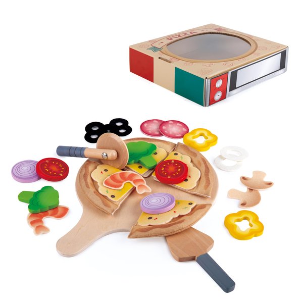 Hape Perfect Pizza Wooden Playset for Kids Kitchen| 2-in-1 Pizza Oven & Delivery Box| 29 PCs Pretend Play for Toddlers Ages 3 Years and Up