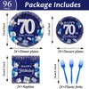 96 Pcs 70th Birthday Party Supplies Navy Blue and Silver Birthday Plates 70th Birthday Paper Tableware Happy Birthday Party Plates and Napkins Forks Blue Birthday Table Decorations for 24 Guests